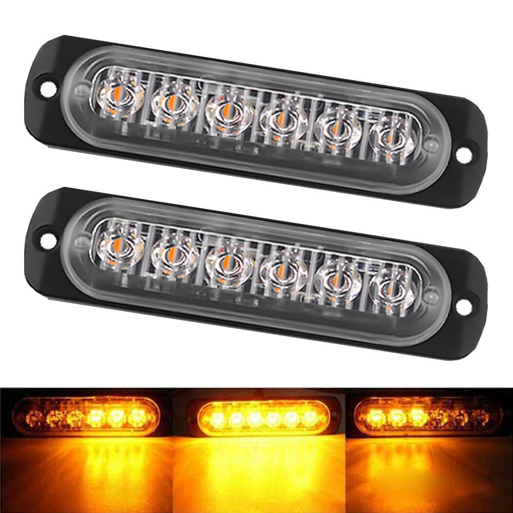 🚨 2x LED Strobe Warnlicht 12V/24V | 6x Gelbe LEDs | 18 Blinkmodi | IPX4 | Für LKW/PKW/Motorrad | Einfach montieren